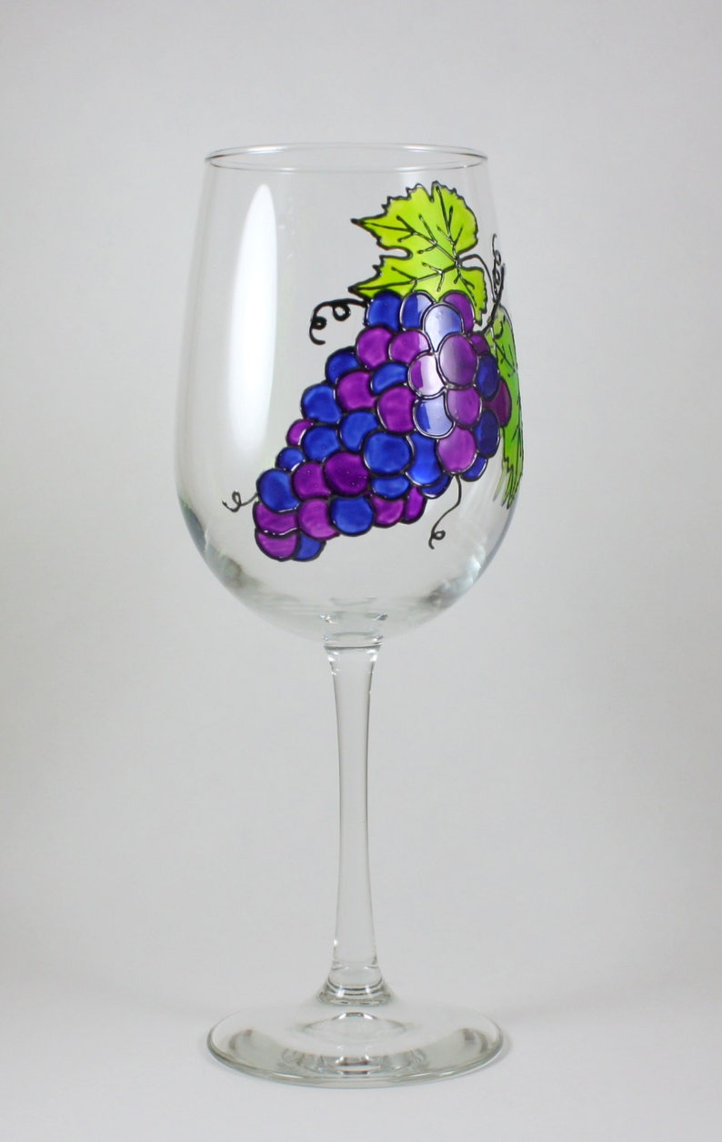 Grapes Hand Painted Wine Glass Made in USA Wine drinker Wine Etsy