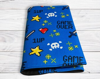 Blue Gamer Book Cover: Adjustable Padded Fabric Book Sleeve