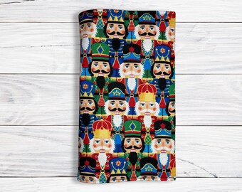 Christmas Nutcrackers Fabric Book Cover: Adjustable Book Sleeve