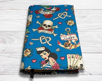 Vintage Sailor Tattoo Fabric Book Cover: Adjustable Book Sleeve