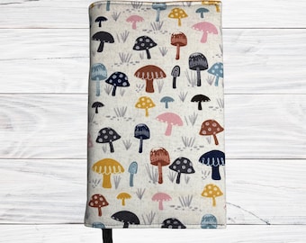 Mushroom Field Fabric Book Cover: Adjustable Cotton Book Sleeve