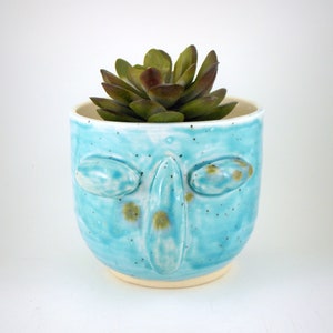 Succulent Planter Blue Face Handmade Planter Stoneware Clay Glazed Plant Pot Succulent Holder image 3