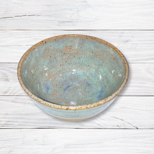Light Stoneware Bowl Hand Thrown on Wheel, Blue Speckled Natural