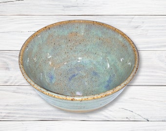 Light Stoneware Bowl Hand Thrown on Wheel, Blue Speckled Natural