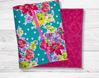 Pink and Blue Pretty Floral Adjustable Book Cover, Fabric Book Sleeve, Book Pouch, Book Accessories, Fabric Book Cover, Bible Cover