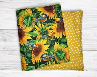 Sunflowers with Birds Adjustable Book Cover, Fabric Book Sleeve Pouch, Book Accessories, Bible Cover