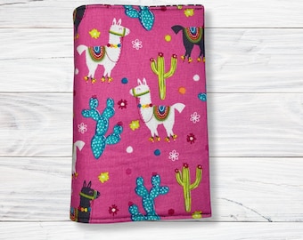 Pink Fiesta Llama Book Cover: Adjustable Fabric Book Sleeve