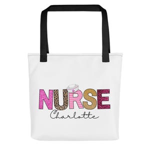 INFIRMIÈRE Sac fourre-tout avec nom personnalisé, infirmières IAA personnalisées, sac à provisions, livre fourre-tout - imprimé animal or rose