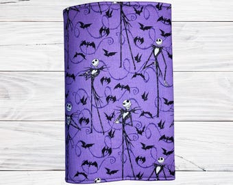 Purple Jack Skellington Book Sleeve: Adjustable Cotton Fabric Cover