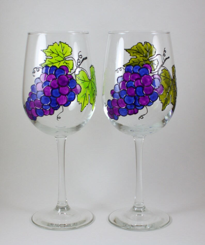Grapes Hand Painted Wine Glass Made in USA Wine drinker Wine Etsy