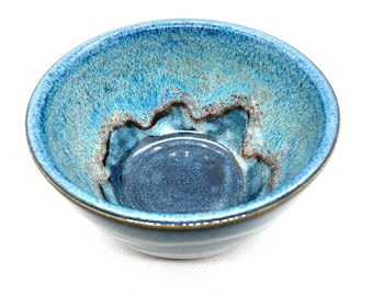 Wheel Thrown Small Porcelain Bowl, BLUE, Beach House Decor Dipping Bowl Kids Bowl Snack Dish