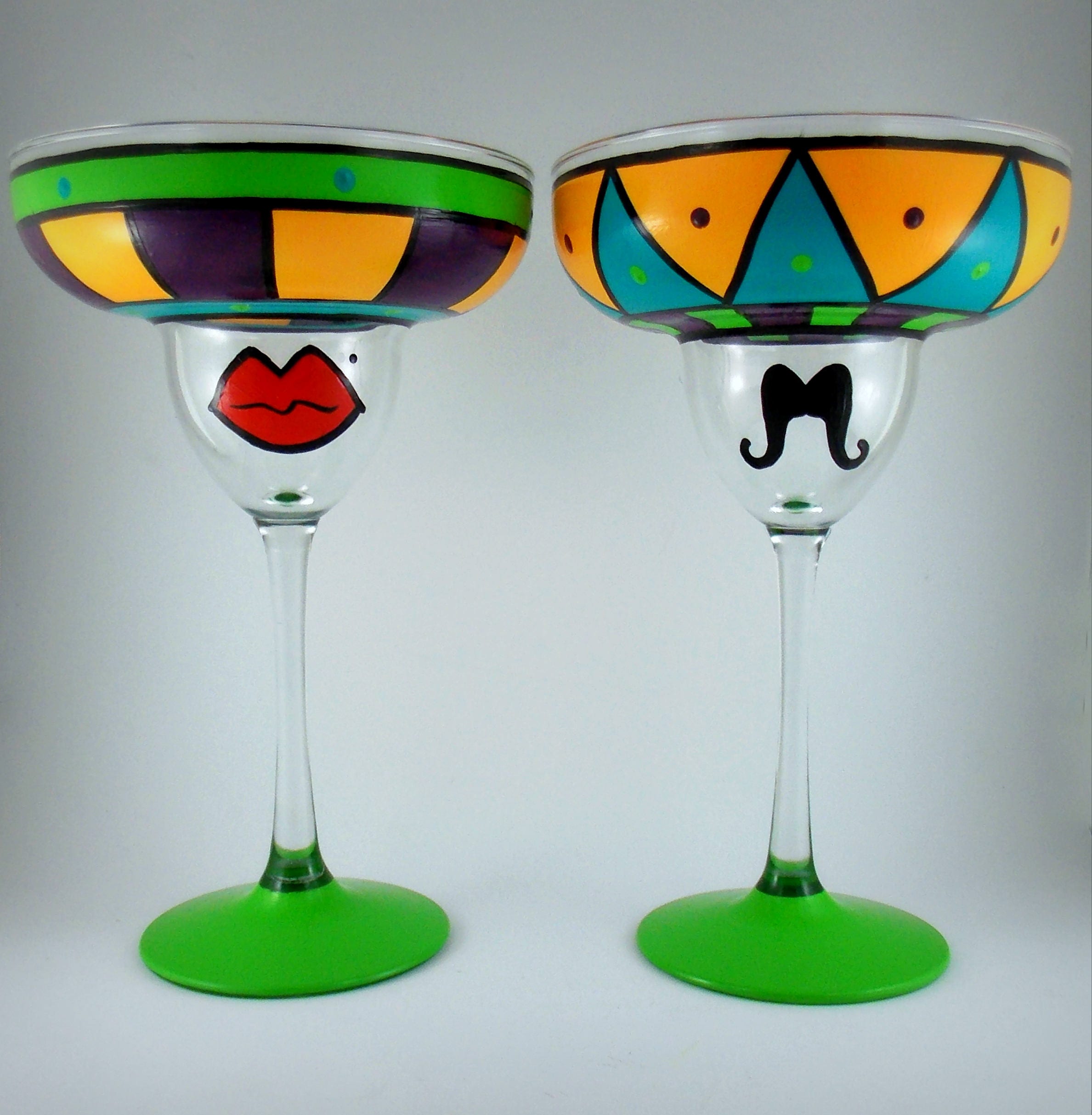 Hand Painted Margarita Glasses set of two