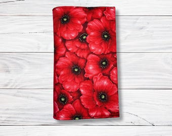 Red Poppy Fabric Book Cover: Adjustable Book Sleeve
