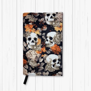 Autumn Skulls - Adjustable Book Cover, Fabric Book Sleeve, Book Sleeve, Book Pouch, Book Accessories, Fabric Book Cover - Autumn Skulls