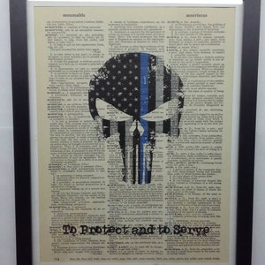 Police American Flag Skull Dictionary Book Art Print, UNFRAMED, FREE Shipping in USA image 1