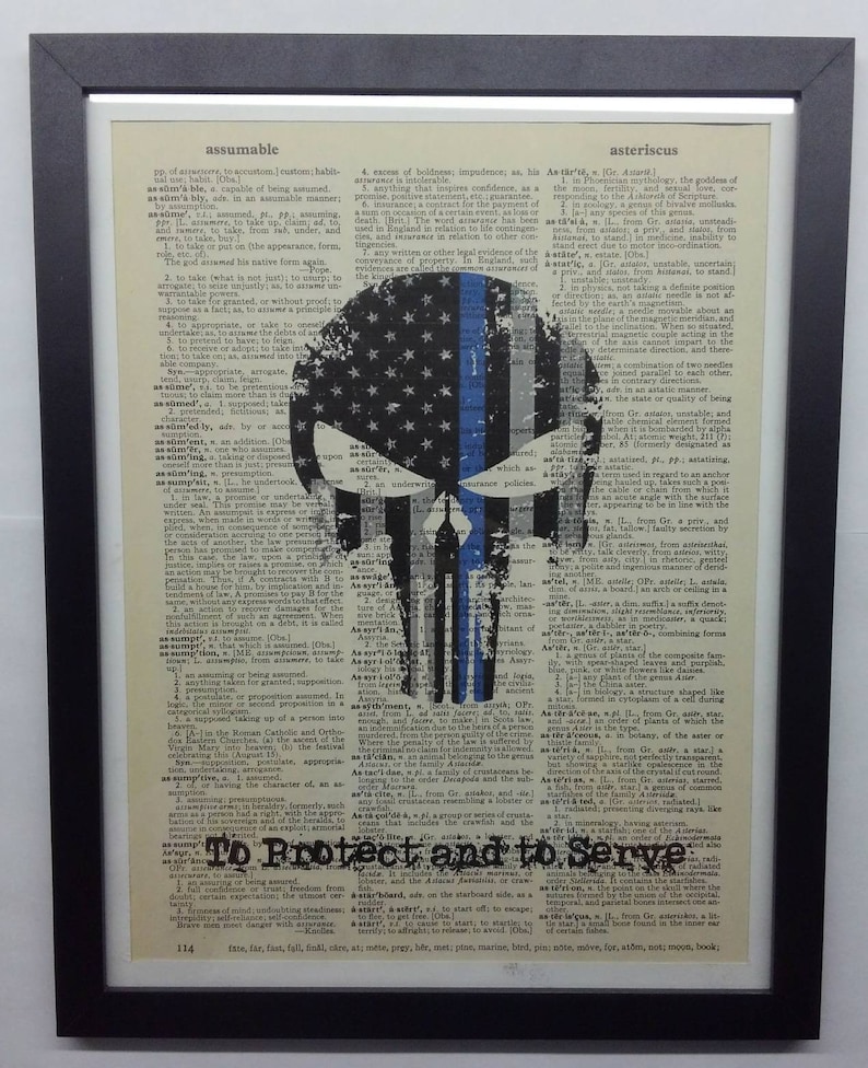 Police American Flag Skull Dictionary Book Art Print, UNFRAMED, FREE Shipping in USA image 1