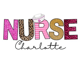 Custom Name Nurse T-Shirt: Pink Gold Animal Print, Personalized RN LPN Gift