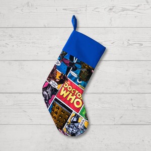 Doctor Who Christmas Stocking, STRIPES or SOLID Cuff, Custom Personalized Whovian, Tardis, Dalek, Hand Made in USA, Lined image 4