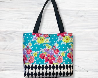 Floral Blue Pretty Shoulder Bag Purse Handbag Fun Colorful Summer Spring Tote FREE SHIPPING within USA