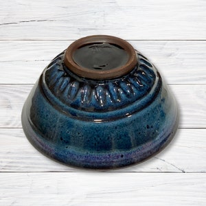 Dark Stoneware Bowl Hand Thrown on Wheel, Blue Purple Carved image 2