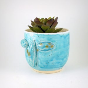 Succulent Planter Blue Face Handmade Planter Stoneware Clay Glazed Plant Pot Succulent Holder image 1