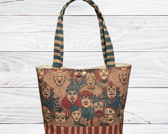 Vintage Circus Clown Shoulder Bag: Handmade Alternative Style Purse Tote
