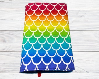 Rainbow Mermaid Scales Book Cover: Adjustable Fabric Book Sleeve
