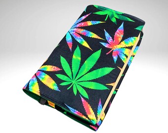 Pot Leaf Fabric Book Cover: Adjustable Book Sleeve
