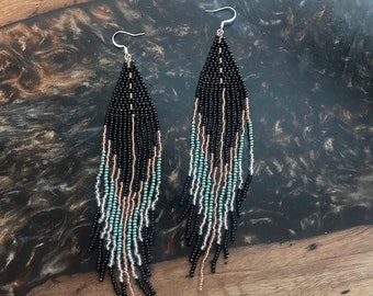 Shabby Cheek Beaded Dangle Earrings, Boho, Native Style, Western Beaded Earrings