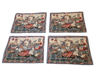 Patriottische placemats, set van 4 rood-witte en blauwe Boyds-beerstijl Americana