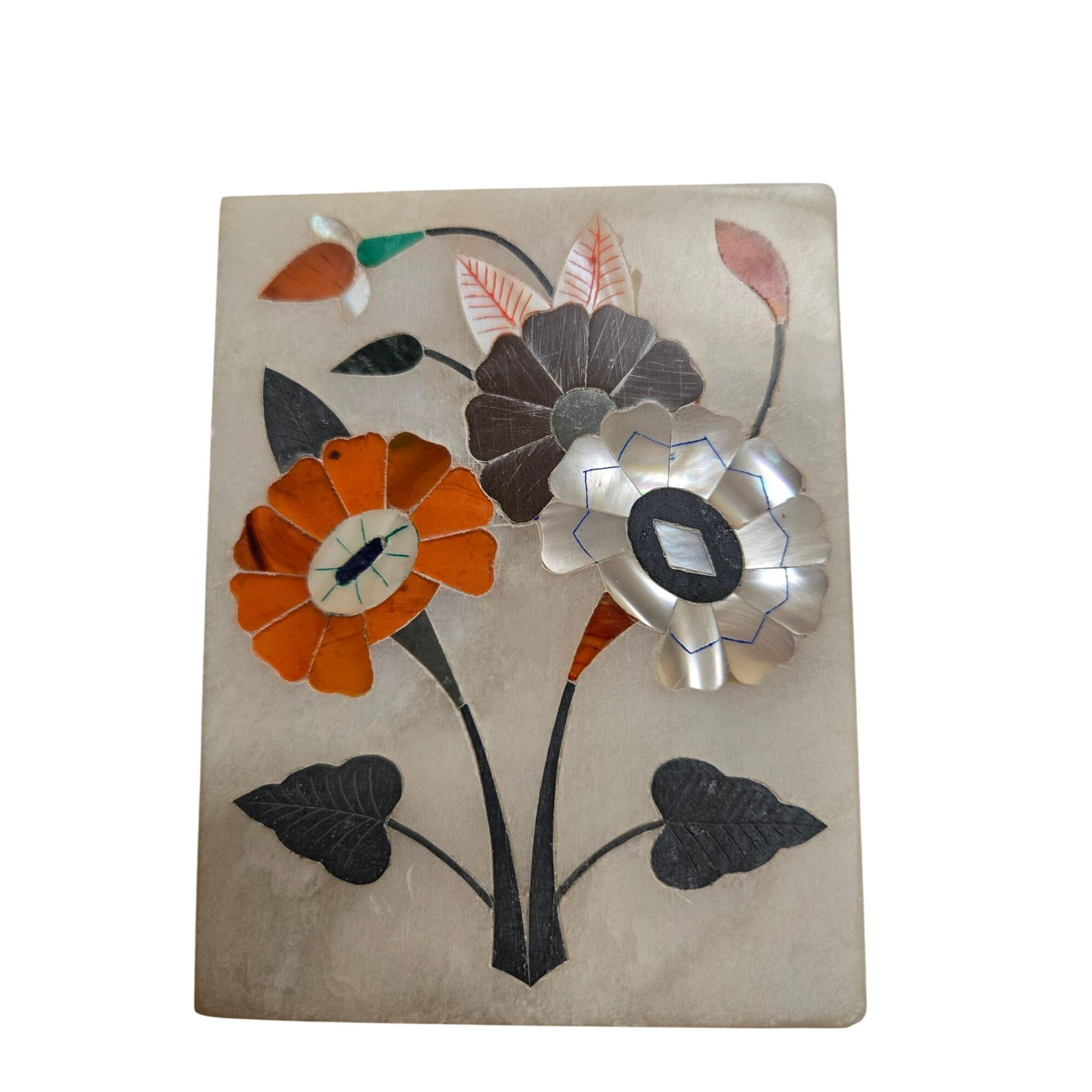 Vintage Pietra Dura Floral Inlay Box: Mother-of-pearl Alabaster Trinket ...