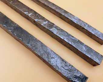 Hand forged 1 meter long textured steel square bar Hammered metal rod detail Industrial style loft for Crafts Supplies Tools Raw Materials