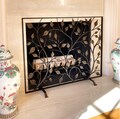Artistic hand forged fireplace screen Iron wrought fireplace cover doors guards home living Fireguard spark screen fire pits leaf details