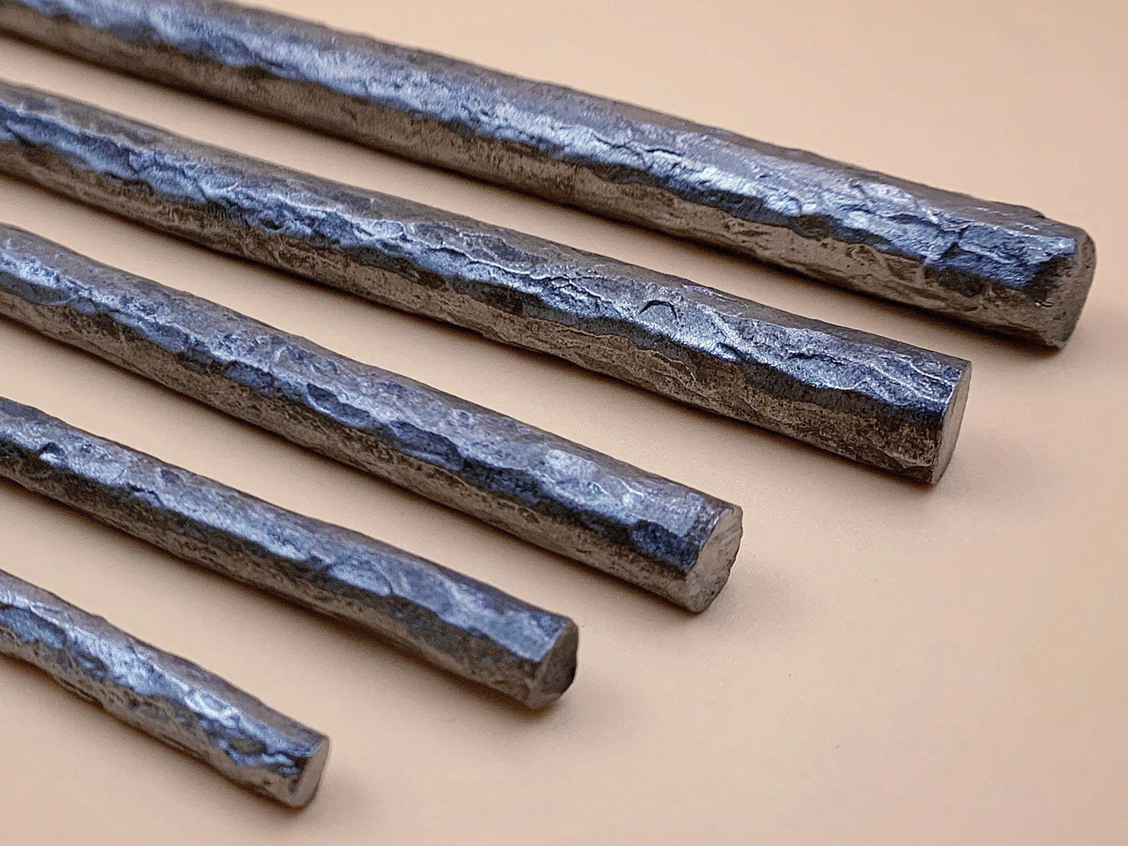 Hand forged 1 meter long textured steel round bar Hammered metal rod detail Industrial style loft for Crafts Supplies Tools Raw Materials