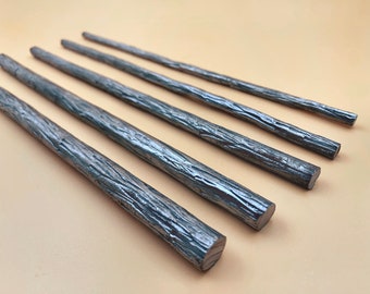 Hand forged 1 meter long textured steel round bar Hammered metal rod detail Industrial style loft for Crafts Supplies Tools Raw Materials