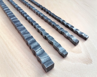 Hand forged balusters spindles 2x2 cm 3/4&quot;x3/4&quot; thick for handrail textured steel square bar Hammered metal rod detail Crafts Supplies Tools
