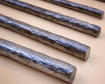 Hand forged 50 cm (1.6ft) textured steel round bar Hammered metal rod detail Industrial style loft for Crafts Supplies Tools Raw Materials