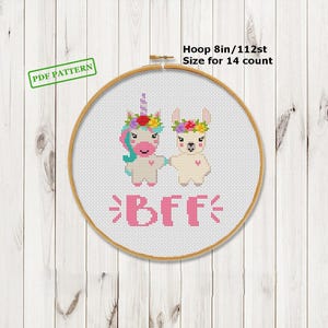 Modèle de point de croix Animaux mignons Best Friends Forever Lama Licorne Téléchargement PDF