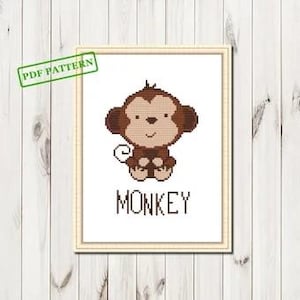 Modèles point de croix pour bébé Safari chambre d'enfant singe à télécharger PDF