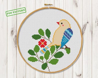 Bird Cross stitch modern pattern Cross stitch Floral,  cross stitch pattern PDF download