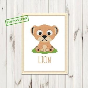 Kreuzstich Baby Stickmuster Safari Kinderzimmer Löwe PDF Download
