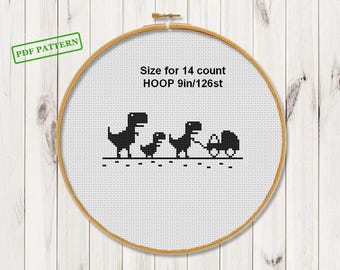 Funny Cross Stitch Trex Pattern Dinosaur Trex Family Easy Beginners PDF download