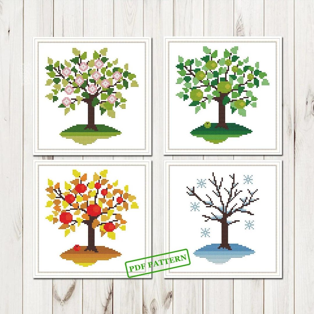 4 Season Tree Cross Stitch Pattern Modern Spring Summer Autumn Winter ...