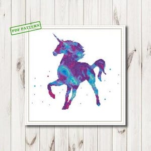 Cross Stitch Unicorn pdf pattern  Watercolor Animals Counted Cross Stitch PDF download