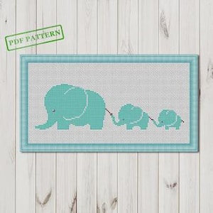 Padrão de ponto cruz de elefante para iniciantes, ponto cruz moderno fácil, download em PDF