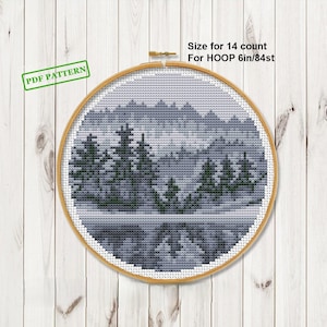 Modern Cross Stitch Landscape pattern  Nature Forest Hoop art PDF download
