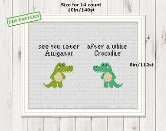 Funny Cross Stitch pattern, See you later Alligator, Jungle Animals PDF download