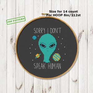 Alien Cross stitch Modern pattern Galaxy Funny Cute UFO PDF download