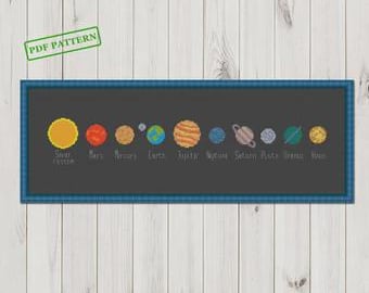 Solar system Cross stitch Planet pattern modernSpace Hoop art  PDF download