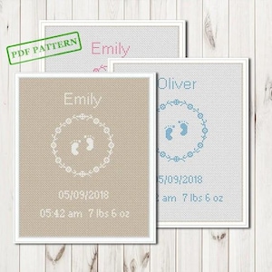 Boy Girl Announcement Personalized Birth Announcement Sampler  cross stitch PDF download